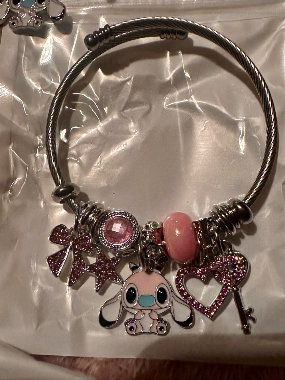 Pink Cute Puppy Charm Bangle Bracelet - Unbranded